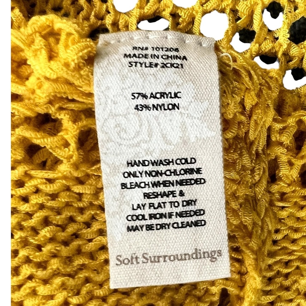 Soft Surroundings Open Knit Yellow Sweater Boho Crochet 3/4 Sleeve XS Coastal - Picture 8 of 8